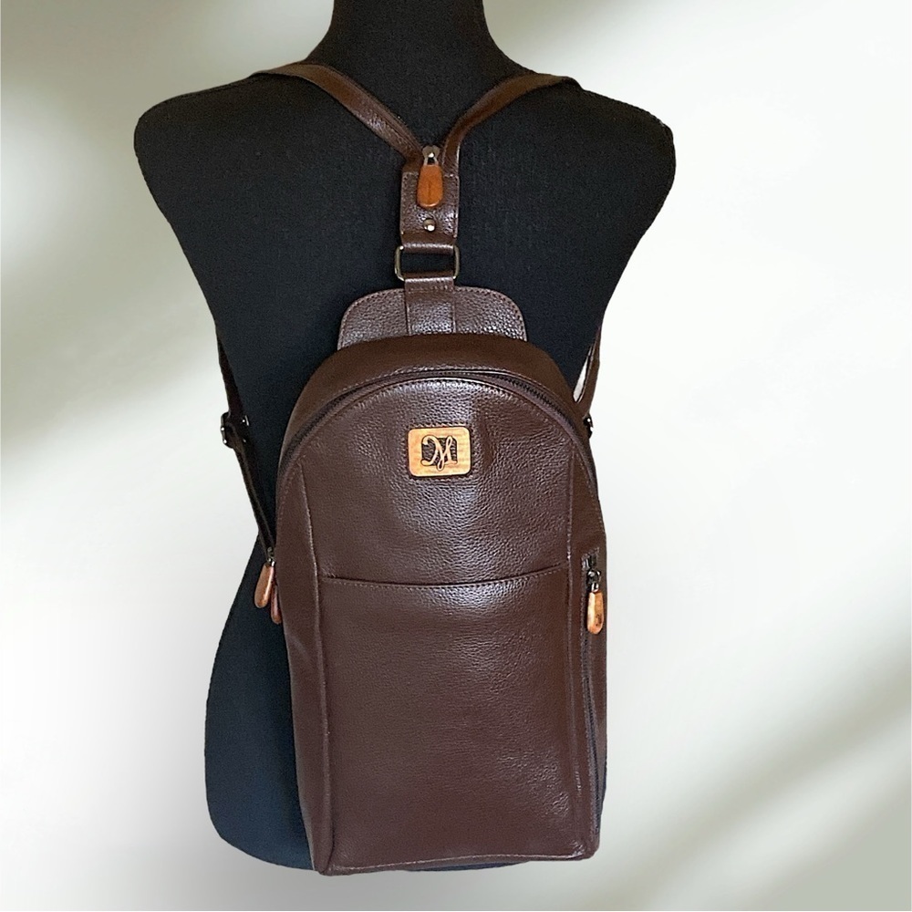 MARTIN & McAUTHUR Leather Sling Backpack Convertible Bag Large 16x …Brown